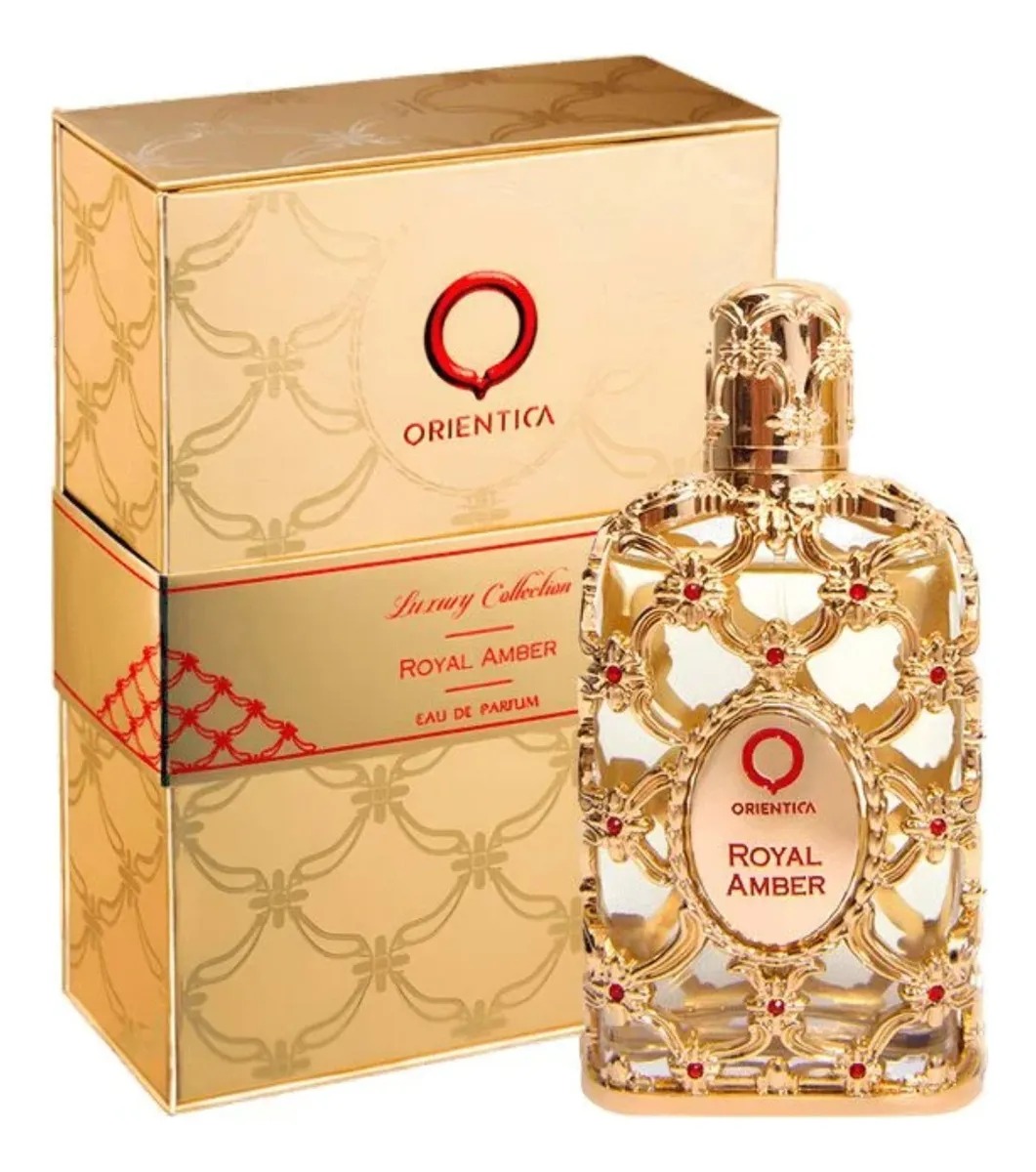 Perfume Royal Amber - Frasco dourado ornamentado da Orientica